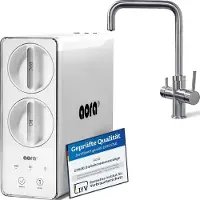 Neues Wasser AORA GT600 Umkehrosmoseanlage Untertisch – 8-Stufen-Filtration, 3-Wege-Armatur, Trinkwasserfilter tanklos, Osmoseanlage, RO + GIULIA U Edelstahl