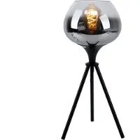 Globo Lighting Tischlampe schwarz Beistellleuchte Nachttischlampe Dreibein Leseleuchte Rauchglas, Metall, 1x E27 Fassung, DxH 24x45 cm