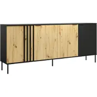 Masseno Kommode MERIDIAN 220 cm Sideboard mit 4 Türen für Wohnzimmer Schlafzimmer Modern 220x40x92 cm Eichefarben / Schwarz