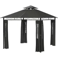 Northio Pavillon Ca. 3 X 3 M, Gartenzelt Mit Seitenwand, Partyzelt Mit Doppeldach, Wetterfest Festzelt, Gartenpavillon, Metall, Dunkelgrau
