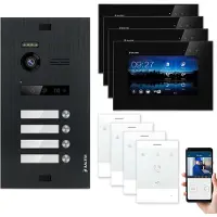 Balter EVO Video Türsprechanlage Schwarz Set 2-Draht Talk + 7" WiFi-LCD-Monitor für 4 Familienhaus