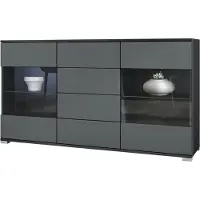 Markenlos Sideboard Bari V1, Kommode mit 2 großen Türen und 4 Schubladen, Anthrazit matt/Graphit Seidenmatt (138,5 x 75,5 x 35)