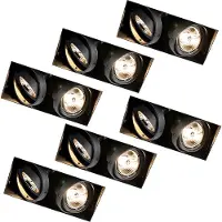 QAZQA - Modern Set mit 6 Einbaustrahlern, schwarz, GU10, AR70, randlos, 2-flammig – Oneon I Wohnzimmer I Schlafzimmer - Stahl Rechteckig - LED geeignet GU10