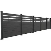 Hardin 1fachgut WPC-Sichtschutzzaun "Cortado" mit Luftöffnungen 5x Element + 6x Pfosten, ca. 910 x 190 cm - Schwarz