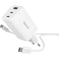 EPICO UltraBoost EA40 65W GaN Power Adapter mit 1,2m USB-C auf USB-C Kabel - Weiß