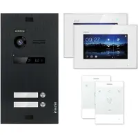 Balter EVO Schwarz 2-Draht BUS Talk + 7" LCD Video Türsprechanlage Set für 2 Familienhaus