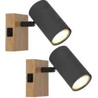 Globo Lighting 2er Set Wandleuchte, Holzoptik,Spot, H 10 cm