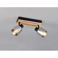 Meine Wunschleuchte LED Deckenstrahler 2-flammig Rauchglas Schwarz & Holzlamellen, Länge 38,5cm
