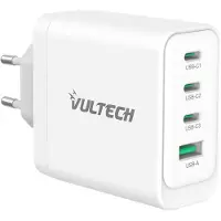 Vultech CC100-3C1A, GaN-Ladegerät, 100W, 4 Anschlüsse: 3x USB-C (PD3.0) + 1x USB-A (QC3.0), weiß