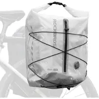 RockBros Fahrrad Gepäckträgertasche 100% Wasserdicht 23L, mit Vakuum Kompressionsfach Vornetasche, Elastisches Kordelsystem & Großes Volumen Weiß