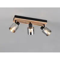 Meine Wunschleuchte LED Deckenstrahler 3-flammig Rauchglas Schwarz & Holzlamellen, Länge 38,5cm