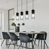 Globo Hängeleuchte, Metall, Glas, rauch, schwarz, 4-Flammig, L 80 cm