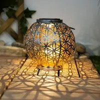 Globo LED Solarleuchte, Kugel, Geflecht, silber-antik, H 29 cm
