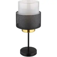 Globo Tischlampe, Gitter schwarz, Glas satiniert, gold, H 40 cm
