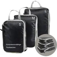 Famanu Packtaschen Set von 3 für Koffer und Rucksack - doppelte Reißverschluss für Platzersparnis - Nylon - Schwarz