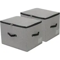 Famanu Aufbewahrungsboxen Set aus 2 stabilen, faltbaren Stoffboxen – Mit Reißverschluss und Griff – 44 × 33 × 31 cm – Dunkelgrau