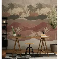 Living Walls Vliestapete "Vibes & Styles Caldera – Terra Tropica Fototapete" 3D-Optik leicht strukturiert Panorama Landschaft mit stilisierten Palmen und sanftem Tiefeneffekt