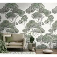 Living Walls Vliestapete "Vibes & Styles Silvanor – Forest Sketch Fototapete" Comic leicht strukturiert Stilisierte Baumlandschaft mit feinen Linien und ruhiger Tiefenwirkung