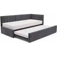 Alpi Möbel Kinderbett Alvin 01 90x200 - Jugendbett mit einer Schublade und zwei Liegeflächen - Einer Matratze T28-30 - Weich Jasmine-Stoff - Dunkelgrau, Rechte