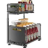 Famanu Unterbauregal 2-lagig mit Schublade und verstellbarem Regal für Küche und Bad - Schwarz