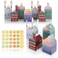 Famanu Ramadan-Kalender - 30 bunte Häuser mit Stickern zum Dekorieren - wiederverwendbare Geschenkboxen