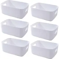 Famanu Set von 6 weißen Kunststoff-Aufbewahrungsboxen – 25 × 18 × 10 cm – Multifunktionale Organizer für Küche und Büro