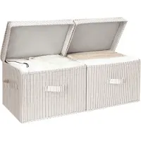 Famanu Aufbewahrungsboxen Set aus 2 faltbaren Stoffboxen mit Deckel – Grau/Weiß gestreift