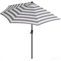 Sekey Balkonschirm Halbrund 270 cm – Sonnenschirm mit Kurbel, Marktschirm, UV50+ Sonnenschutz für Balkon, Garten, Hof, Café, Grau-weiß gestreift