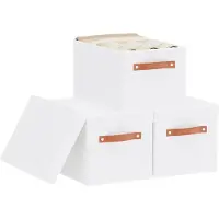 Famanu Aufbewahrungsboxen Set aus 3 Stoffboxen mit Deckel und Griffen - Beige
