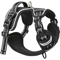 Famanu Hundegeschirr - Verstellbar, Reflektierend, Mit Handgriff - Schwarz - S