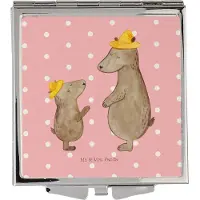 Mr. & Mrs. Panda Schminkspiegel Bären mit Hut - Rot Pastell - Geschenk, Lieblingsmensch, Handspiegel, Muttertag, Vatertag, Kosmetikspiegel, klappbar, Familie, Kinder