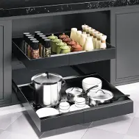 Famanu Set von 2 verstellbaren teleskopischen Schubladen 31–52 cm rutschfest ausziehbare Küchenorganizer für Schränke und Möbel schwarz
