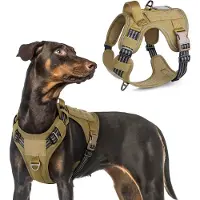 Famanu Hundegeschirr No-Pull mit Handgriff und Molle-System, reflektierend für große Hunde, braun, Größe L