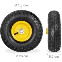 Famanu Set von 2 Handwagenrädern 4.10/3.50-4, Luftreifen, 16 mm Achse, 136 kg Tragkraft, 260 x 85 mm, Stahlfelge – Schwarz-Gelb