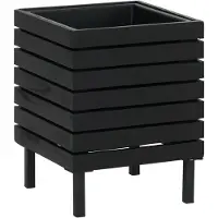 MCW Pflanzkasten P84 Quadratisch Stahl Akazie 43x33x33cm Schwarz