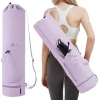 Famanu Yogatas groß mit verstellbarem Tragegurt, Pilates-Tasche mit Fächer für Flasche und nassem Fach, Lila