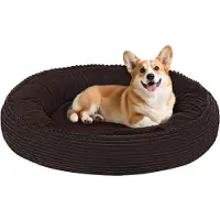 Markenlos Hundebett für mittelgroße Hunde - waschbar - kuscheliges Hundekissen - runde Corduroy Hundematte - Donut-Design
