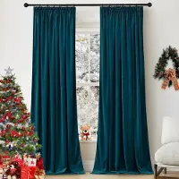Famanu Vorhänge Fertig - Samtvorhänge (300 g/m²) - Verdunkelungsvorhänge für Wohnzimmer - Schlafzimmer - Kinderzimmer - Faltenband 2 Stück - Pfau Teal