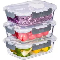 Famanu Glasbehälter Set 3 – 1050 ml, mit Snap-Lock, luftdicht, für Mikrowelle/Ofen/Geschirrspüler