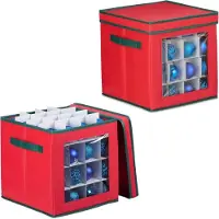 Famanu Aufbewahrungsbox für Weihnachtskugeln, Set von 2, je 64 Fächer, HxBxD: 33 x 32 x 32 cm, rot/grün