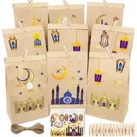 Famanu Ramadan-Kalender Papierbeutel für Kinder - DIY Dekoration - 30 Stück - Eid Mubarak Verpackung mit Clips