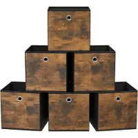 Famanu Aufbewahrungskisten - 6 Aufbewahrungsboxen mit Griff - Oxford-Stoff und Vliesstoff - 26 x 26 x 28 cm - faltbar - rustikal Braun und Schwarz