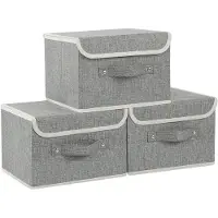 Famanu Aufbewahrungsboxen Set aus 3 Baumwolle und Leinen – waschbar und faltbar