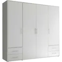 Schlafkontor Kleiderschrank Valencia - 206x60x195cm - 4 Türen und 4 Schubladen - weiß