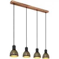 Globo Hängelampe schwarz gold Esstischleuchte Pendellampe 4 flammig Wohnzimmer, Metall Holzoptik, 4x E27, LxH 90x120