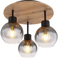 Globo Deckenleuchte Holzleuchte, Kugeln Rauchglas, 3x E27 D 38 cm