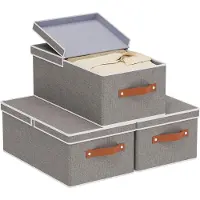 Famanu Aufbewahrungsboxen Set aus 3 dekorativen Stoffbehältern mit Griffen und abnehmbarem Deckel