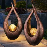 Globo 2x LED Solarlampen Bronzefarben, Glaskugel, Höhe 50 cm