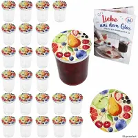 MamboCat 24er Set Sturzglas 435 ml Marmeladenglas Einmachglas Einweckglas To 82 Comic Obst Deckel incl. Diamant-Zucker Gelierzauber Rezeptheft