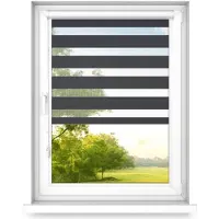 Time4blinds - Doppelrollo ohne Bohren - Zebra Rollos für Fenster und Türen - Anthrazit, 900x1500, Rechts